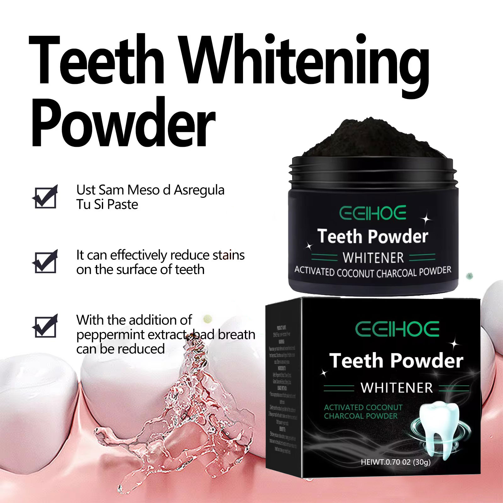 EELHOE Charcoal Powder for Tee - огляд і ціна Whitening Powder Activated